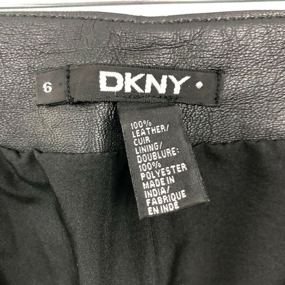 2000s Y2K VTG DKNY 100% Leather Boot Cut Pants Black - Picture 4 of 6